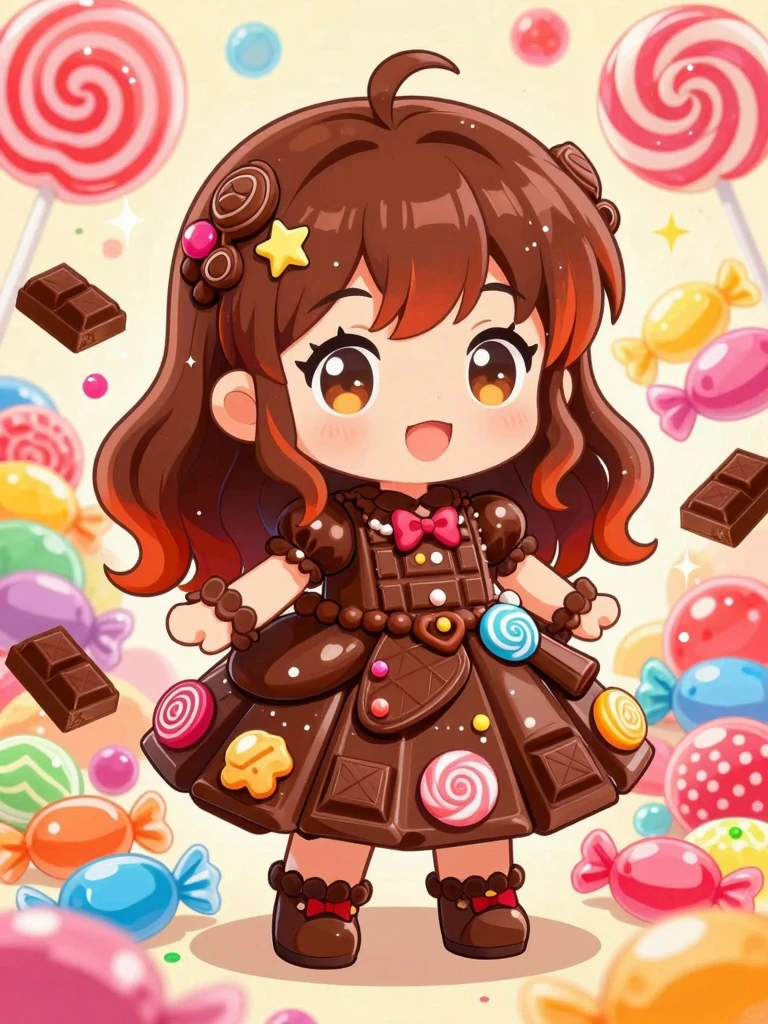 Cute Chocolate Girl in Candy Wonderland: A Kawaii Anime Illustration