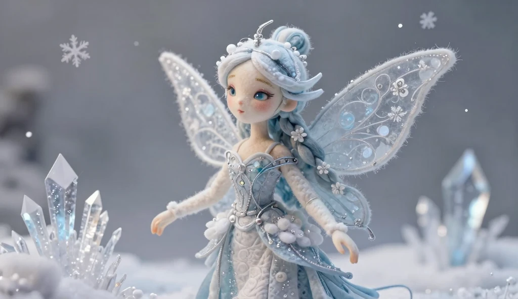 Ethereal Ice Fairy: A Whimsical Winter Spirit Crafted with Intricate Textile Details