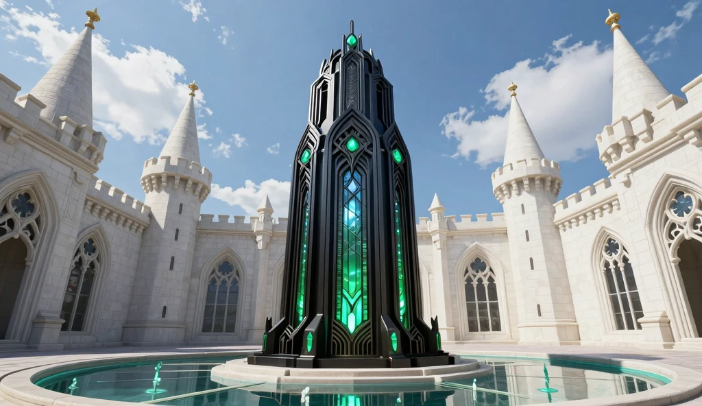 Mystical Castle Courtyard: Art Deco Gothic Fusion Monument