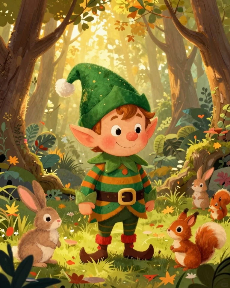 Whimsical Elf in Enchanted Forest