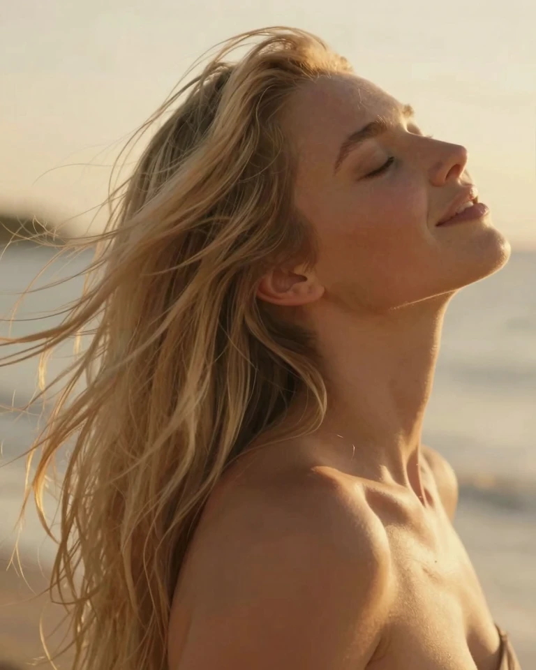 Freedom in the Moment: Intimate Portrait of a Blonde Woman