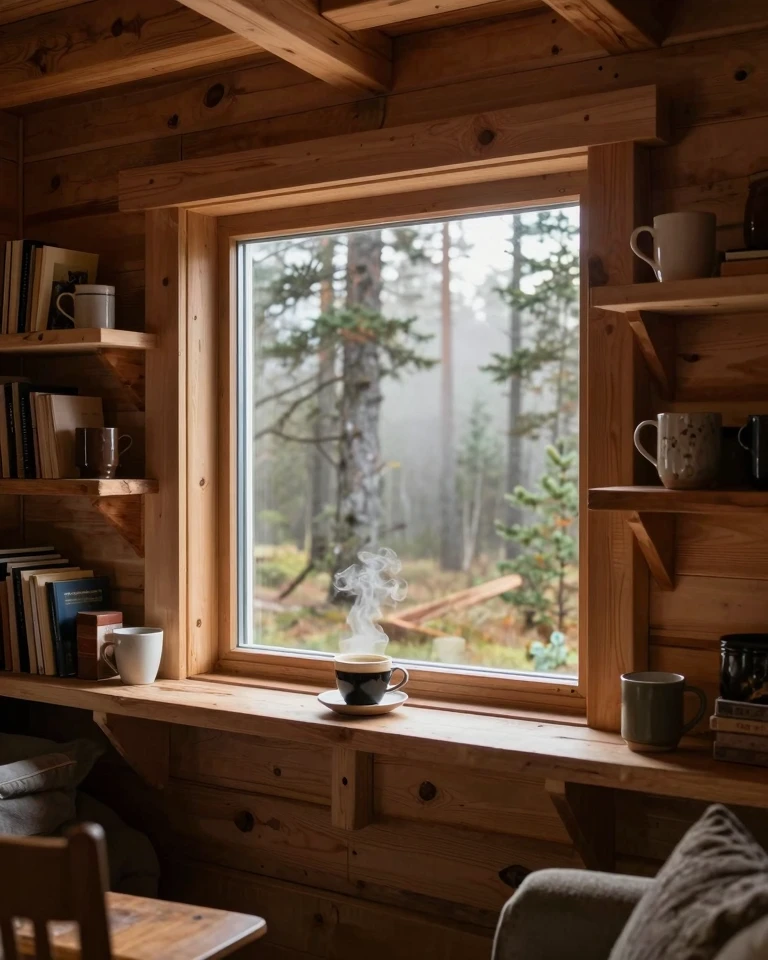 Rustic Cabin Interior Photography with Warm Morning Light Rustic Cabin Interior Photography with Warm Morning Light