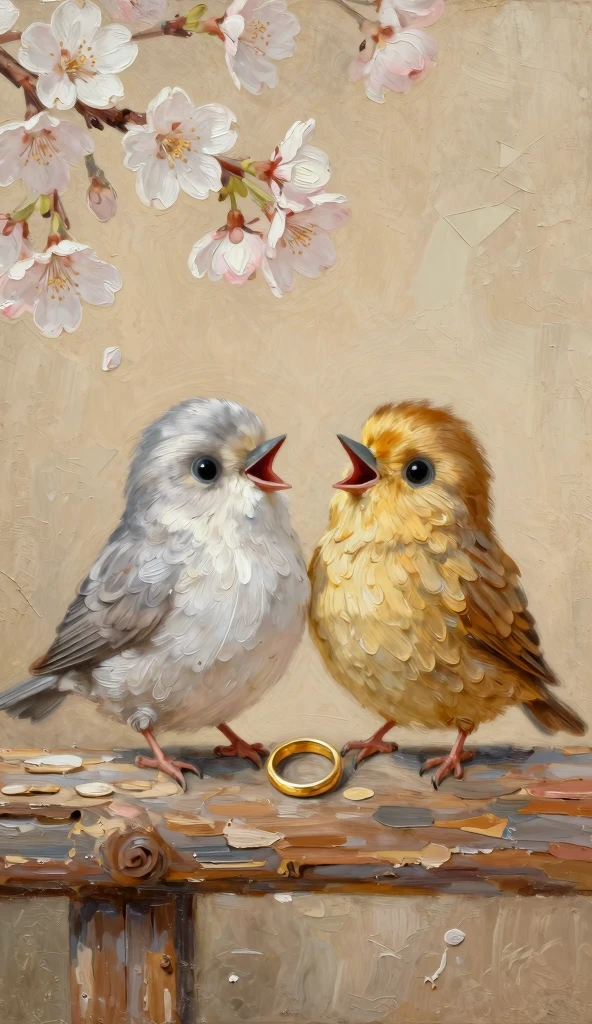 Whimsical Bird Duo Oil Painting: Love and Harmony Whimsical Bird Duo Oil Painting: Love and Harmony