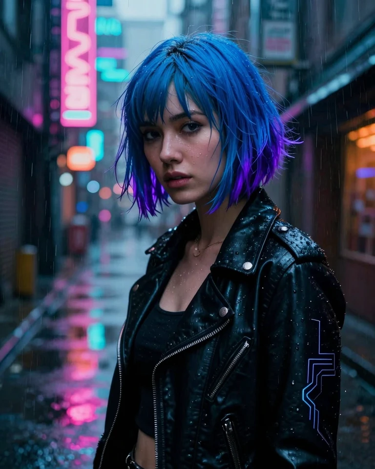 Cyberpunk Dreams: Neon Alley Portrait of a Mysterious Woman