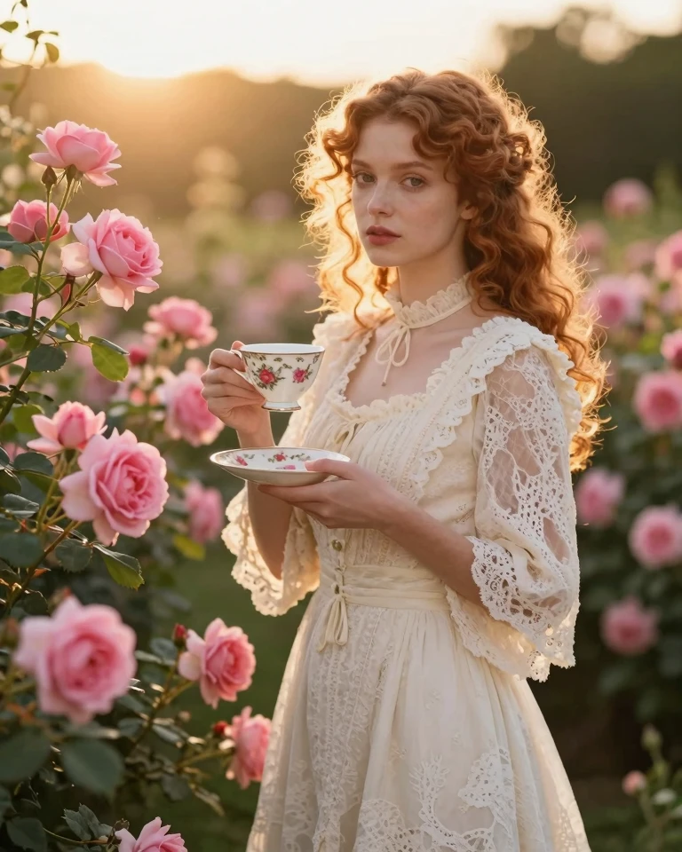 Romantic Victorian Portrait in a Blooming Rose Garden