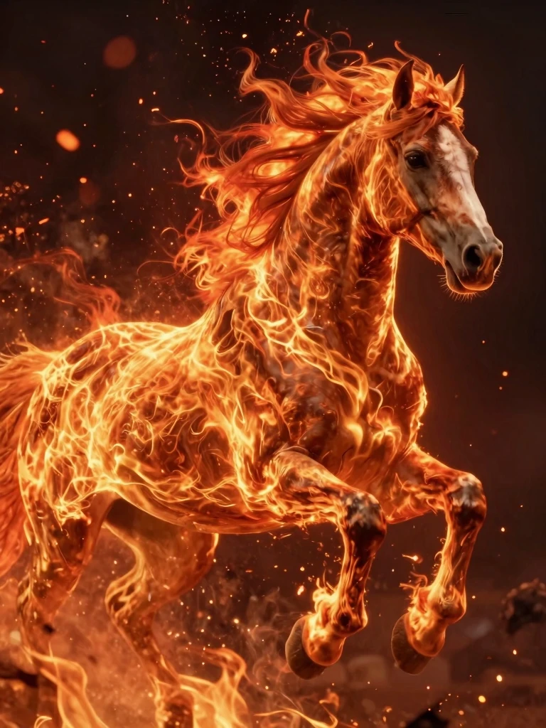 Mystical Blazeery Fantasy Portrait of a Majestic Horse