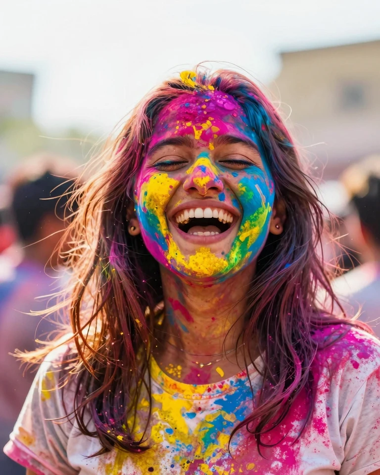 Vibrant Holi Festival Portrait in Colorful Powder