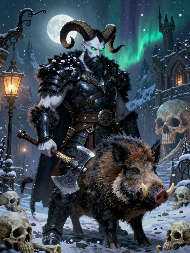 Dark Fantasy Santa Claus Warrior Under Moonlight
