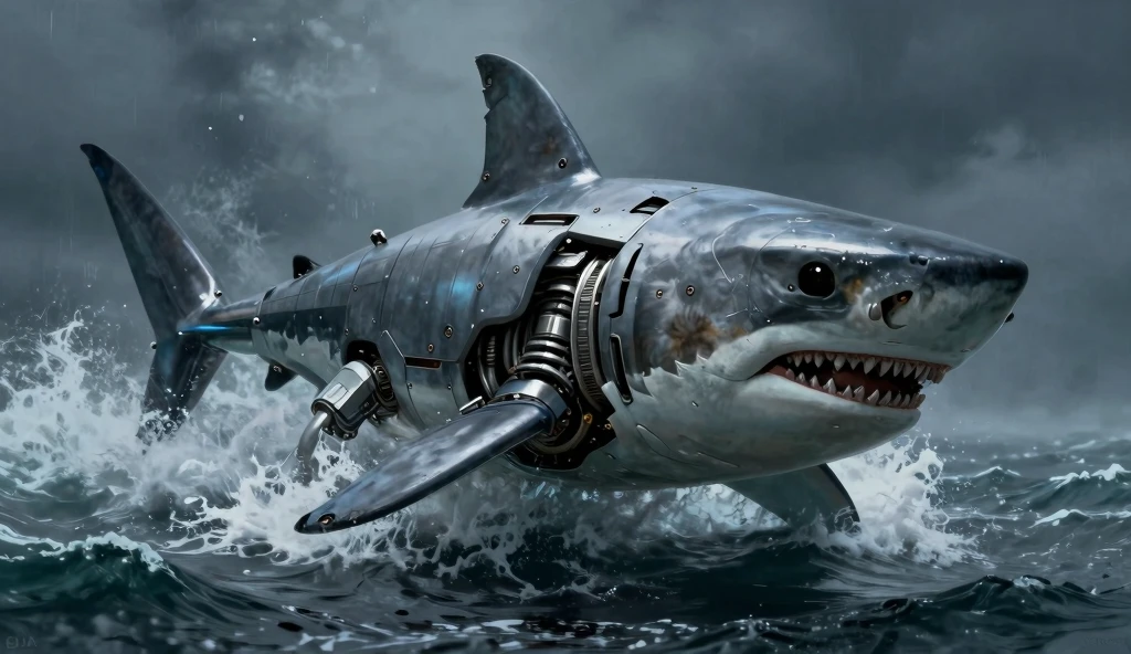 Mechanical Shark Robot: Futuristic Oceanic Sci-Fi Concept Art