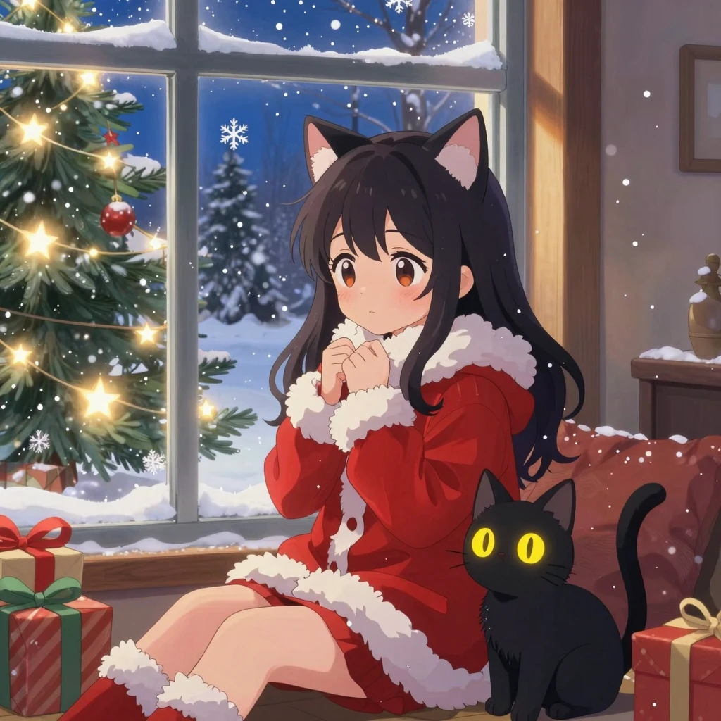 Kawaii Christmas Anime Girl by the Window Kawaii Christmas Anime Girl by the Window