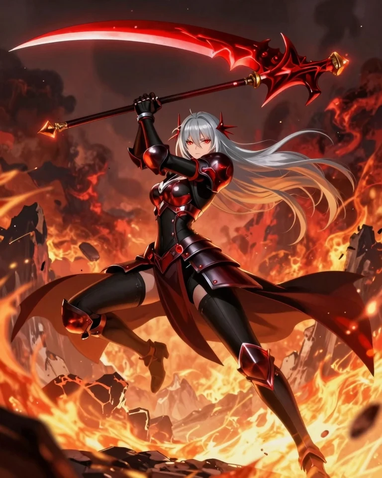 Anime-Style Female Warrior in Apocalyptic Landscape