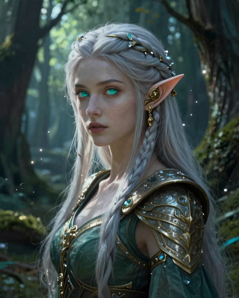 Enchanted Elven Portrait: Silver Hair and Crystal Braids Enchanted Elven Portrait: Silver Hair and Crystal Braids