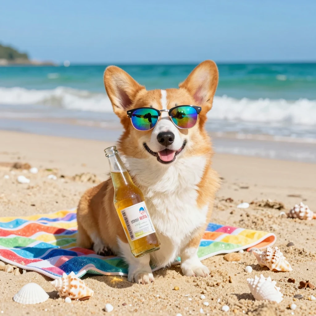 Rainbow Shades Corgi Beach Getaway