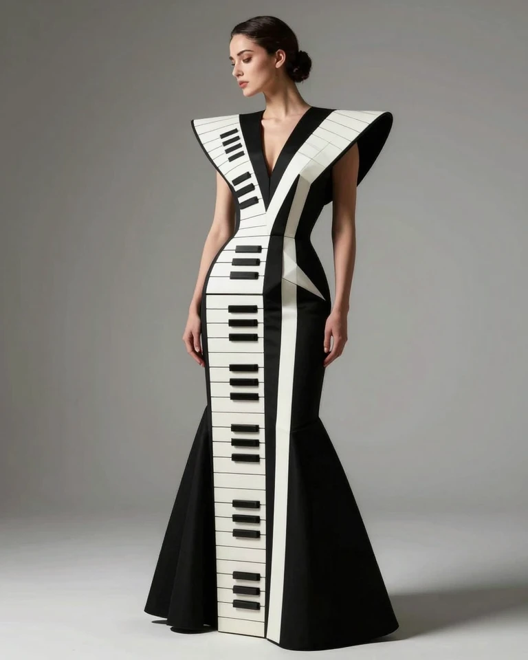 Avant-Garde Fashion Meets Music: Conceptual Piano Key Dress