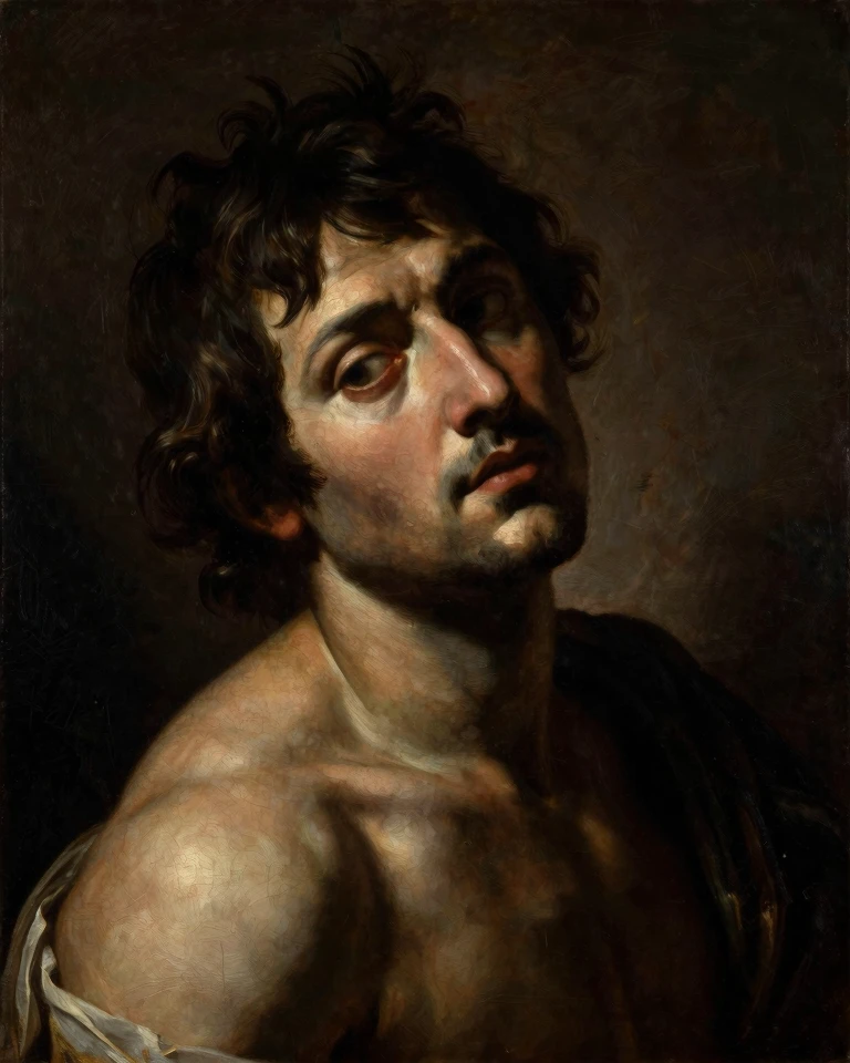 Dramatic Caravaggio-Inspired Portrait with Intense Chiaroscuro