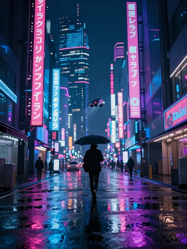 Cyberpunk Cityscape at Night: Neon Lights and Rainy Streets Cyberpunk Cityscape at Night: Neon Lights and Rainy Streets