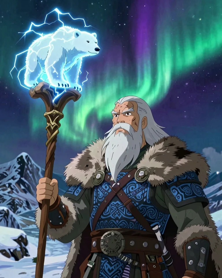 Viking Warrior Under the Aurora Borealis
