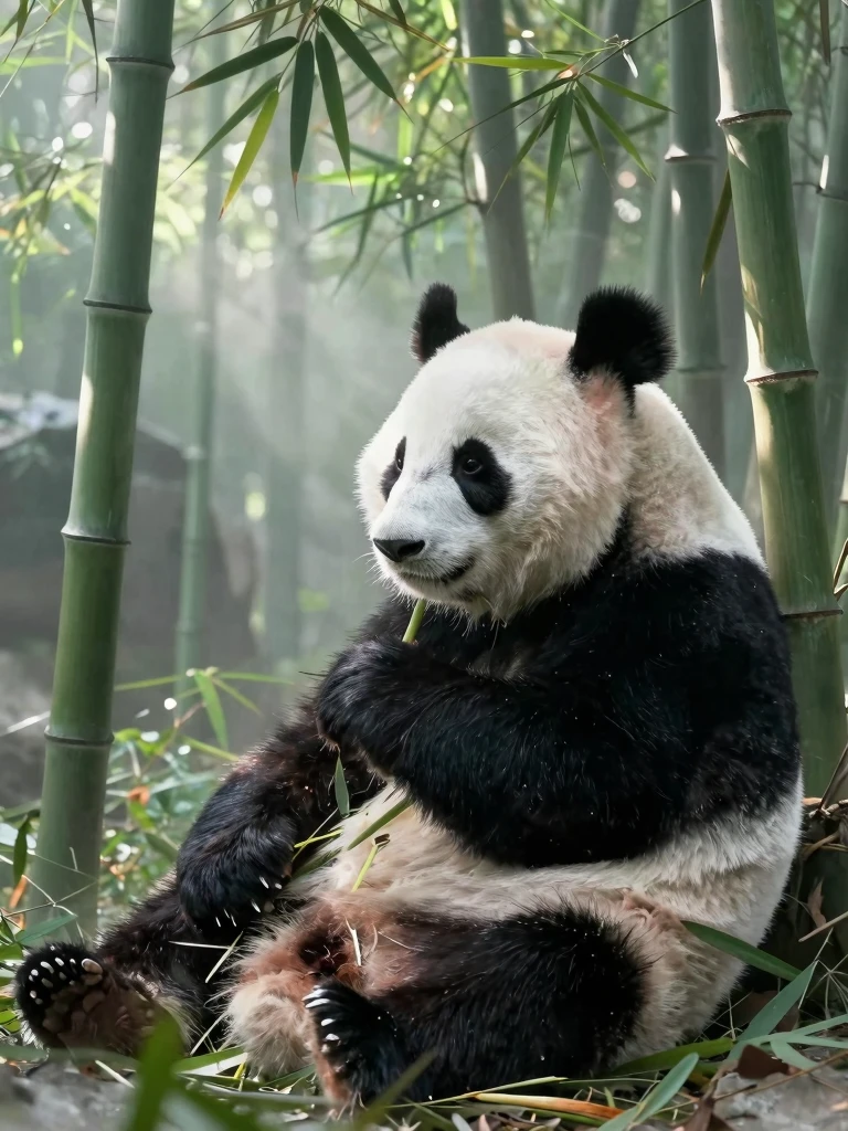 Misty Bamboo Serenity: A Giant Panda's Peaceful Refuge
