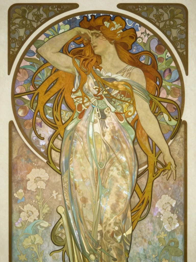 Art Nouveau Revival: Fusion of Mucha and Waterhouse in Tonalist Masterpiece