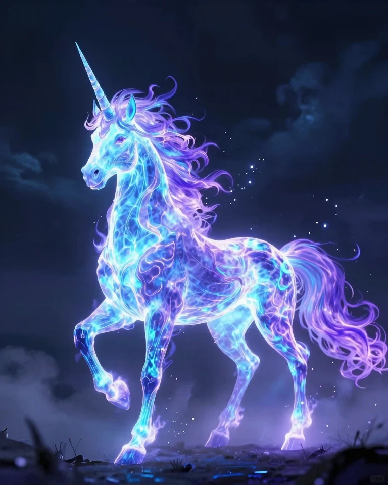 Mystical Flame Unicorn: Ethereal Fantasy Art