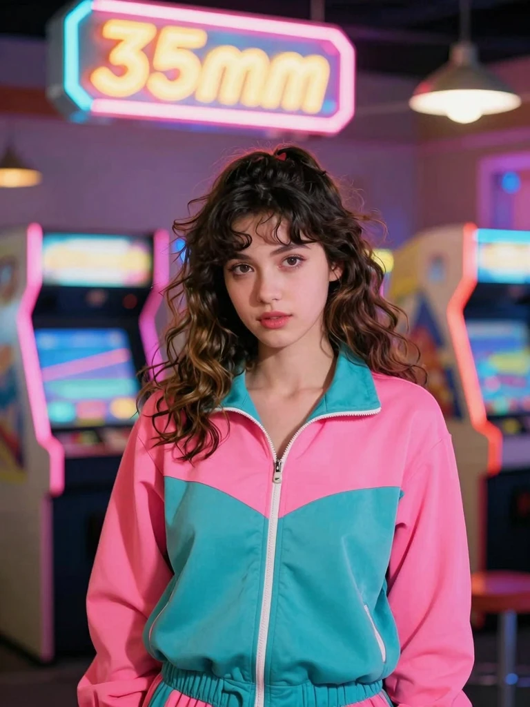 Retro Dreams: 80s-Inspired Portrait of a Young Woman