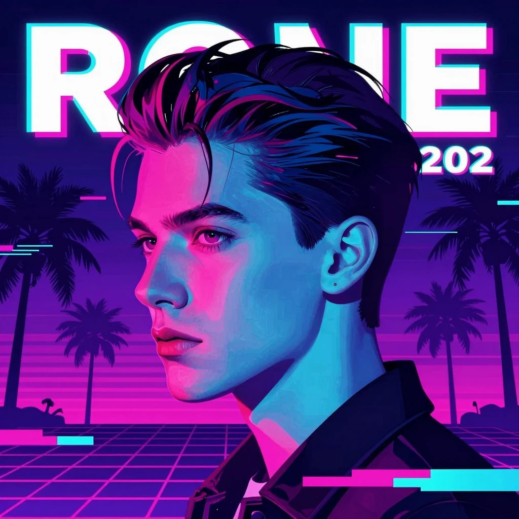 Vaporwave Portrait with Neon Lights and Retrofuturistic Vibes