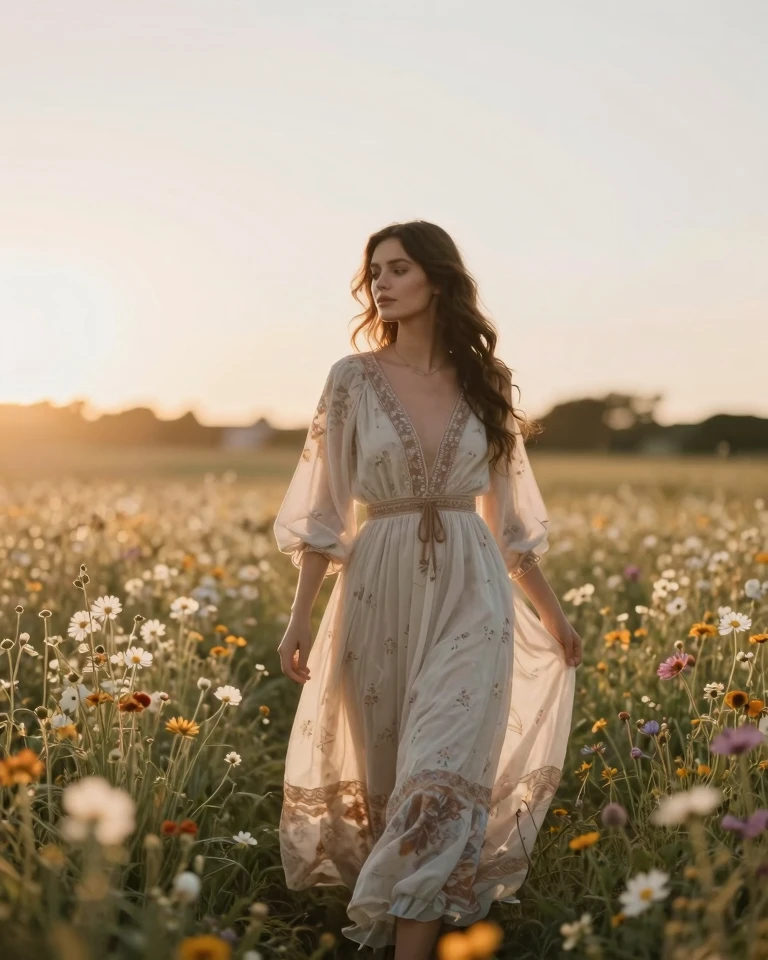 Dreamy Golden Hour Portrait in Wildflowers