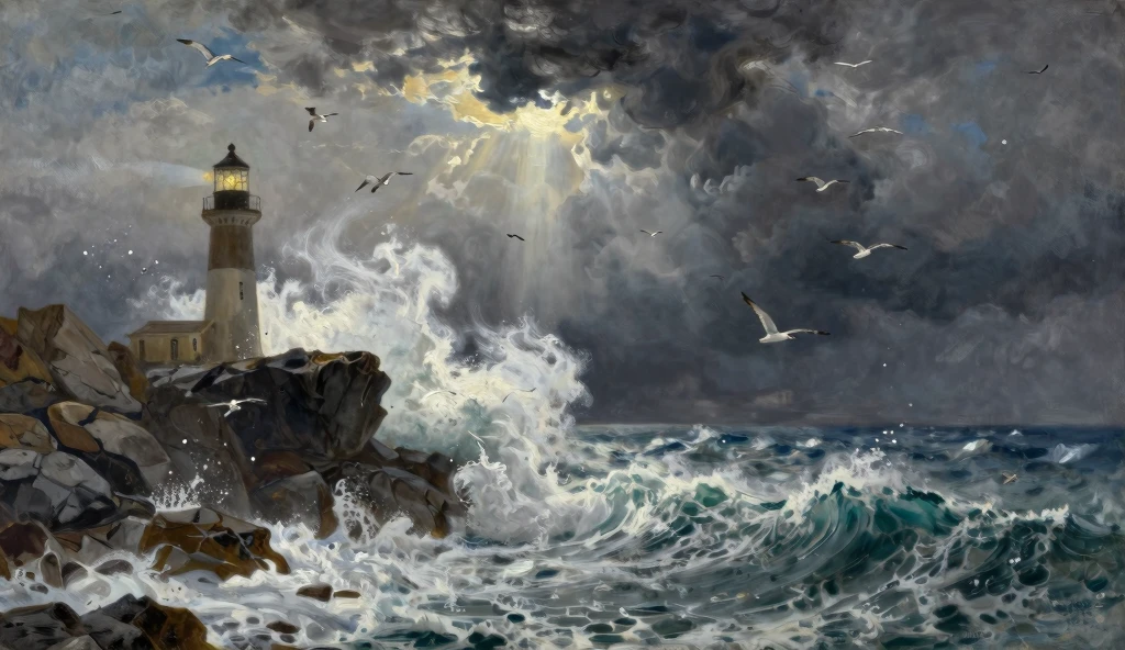 Turbulent Ocean Storm: Powerful Waves Crash Against Rocky Cliffs