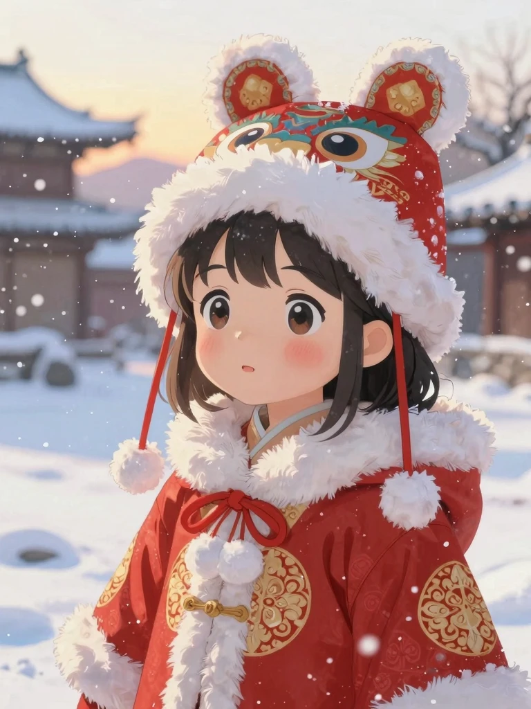 Winter Wonderland Anime Girl: Traditional Elegance in Snowy Landscape