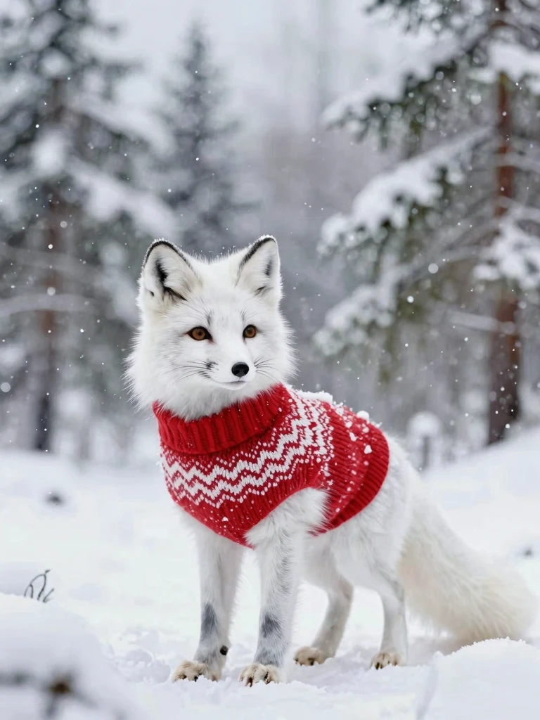 Arctic Fox in Winter Wonderland: A Festive Holiday Illustration