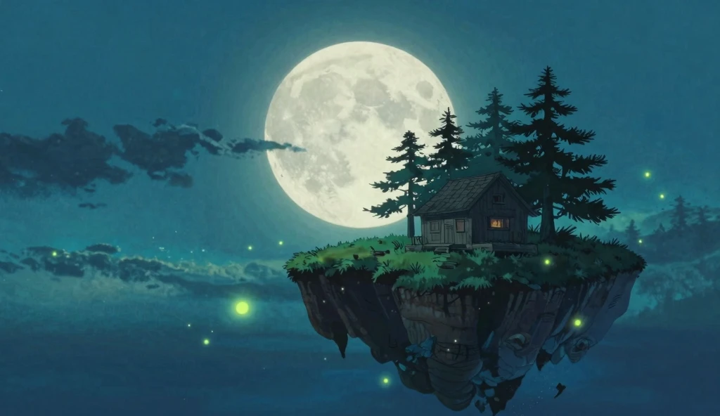 Mystical Floating Island Under the Full Moon
