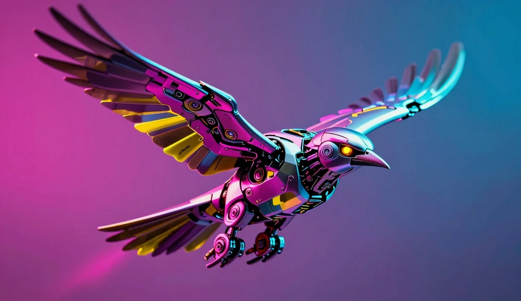 Neon Wings: A Futuristic Mechanical Bird in Flight