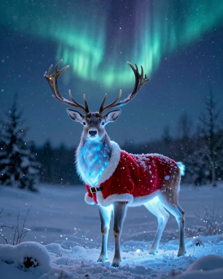 Mystical Christmas Deer in Snowy Landscape