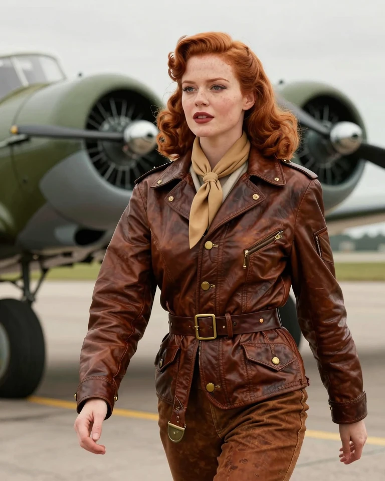 Vintage Aviator Chic: A Cinematic Portrait of a Confident Redhead Vintage Aviator Chic: A Cinematic Portrait of a Confident Redhead