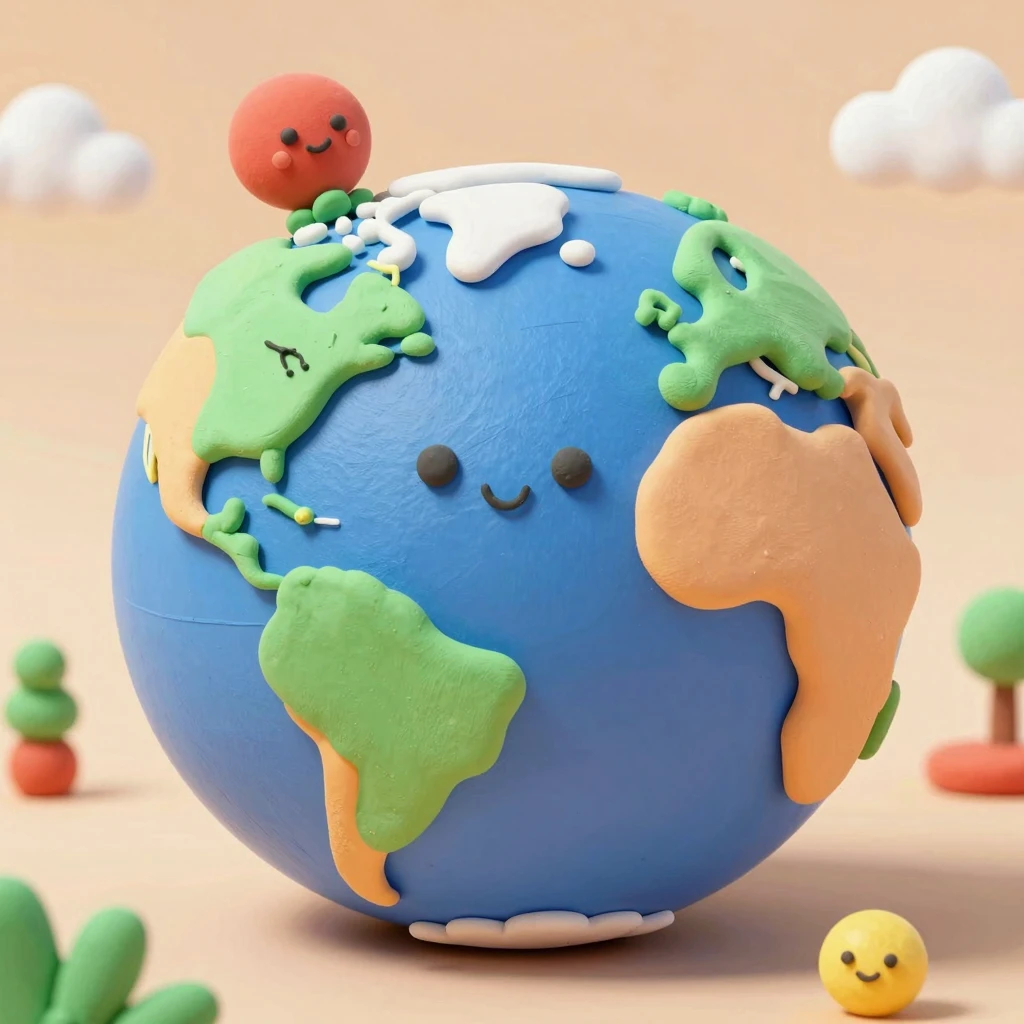 Vibrant Miniature 3D World Scene with Claymation Aesthetic