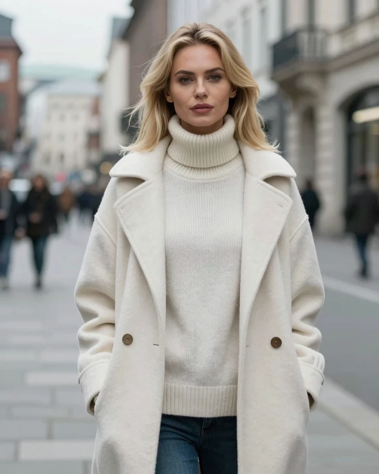 Winter Fashion in the City: A Blonde Woman's Cozy Style