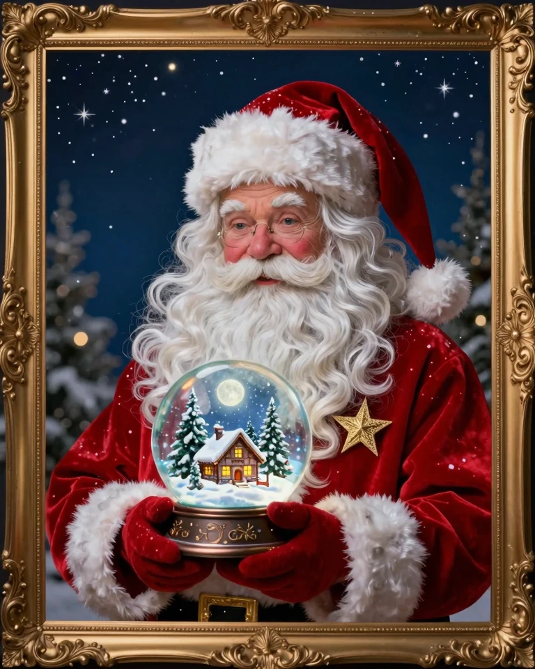 Whimsical Santa Claus Portrait in a Magical Winter Wonderland