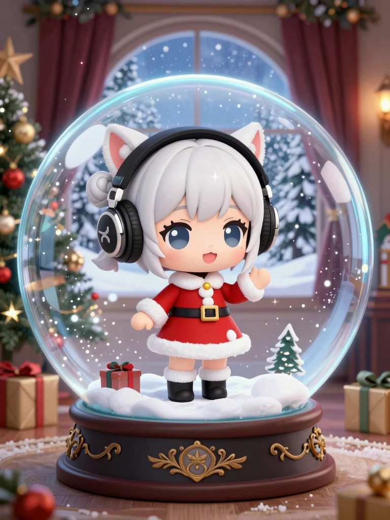 Chibi Anime Girl in Magical Snow Globe Christmas Scene