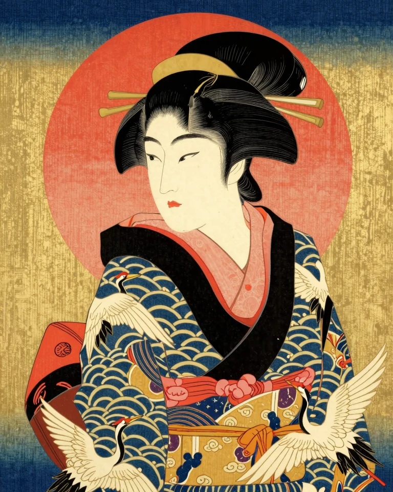Samurai Woman Portrait in Traditional Ukiyo-e Style