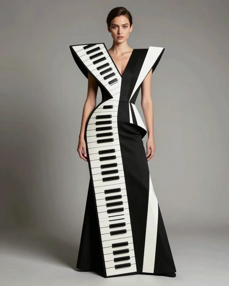 Avant-Garde Fashion Meets Music: Conceptual Piano Key Dress