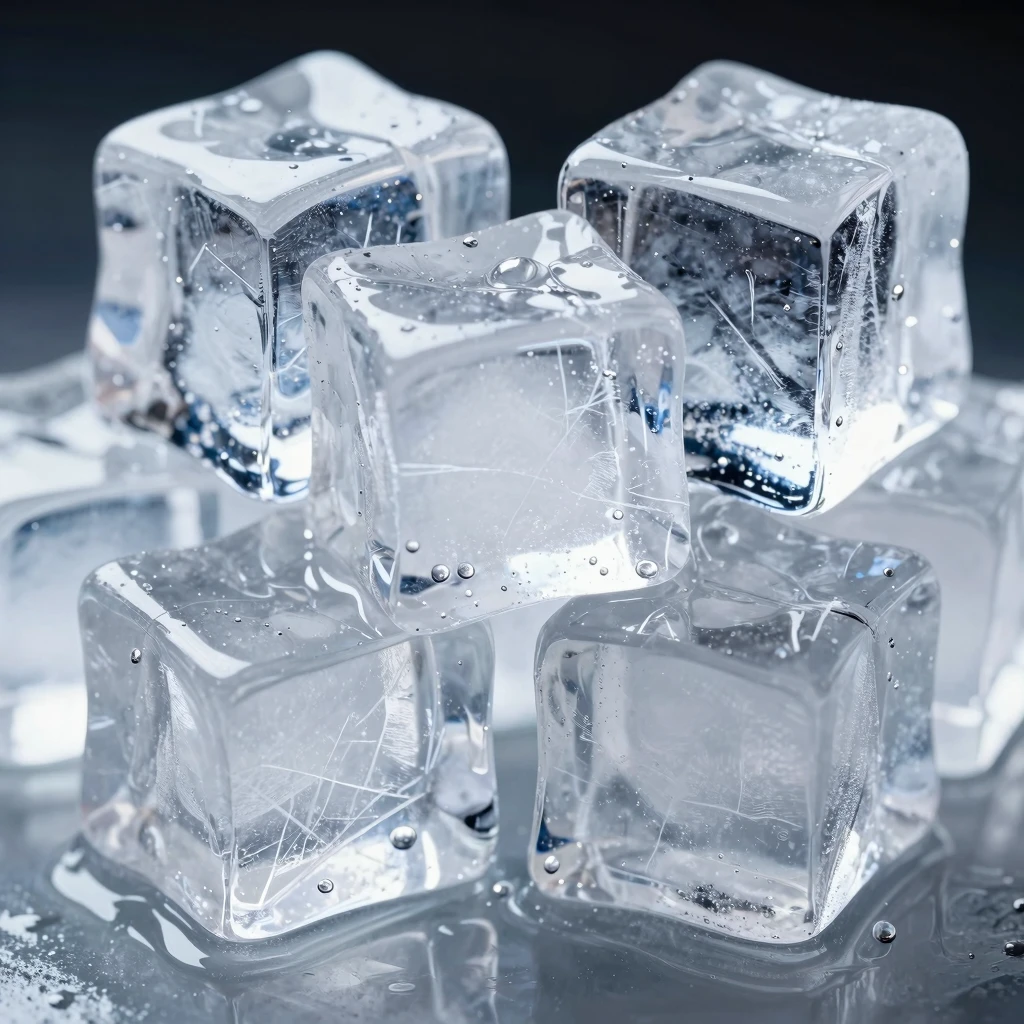 Ice Cubes Macro Photography: Transparency and Geometric Forms