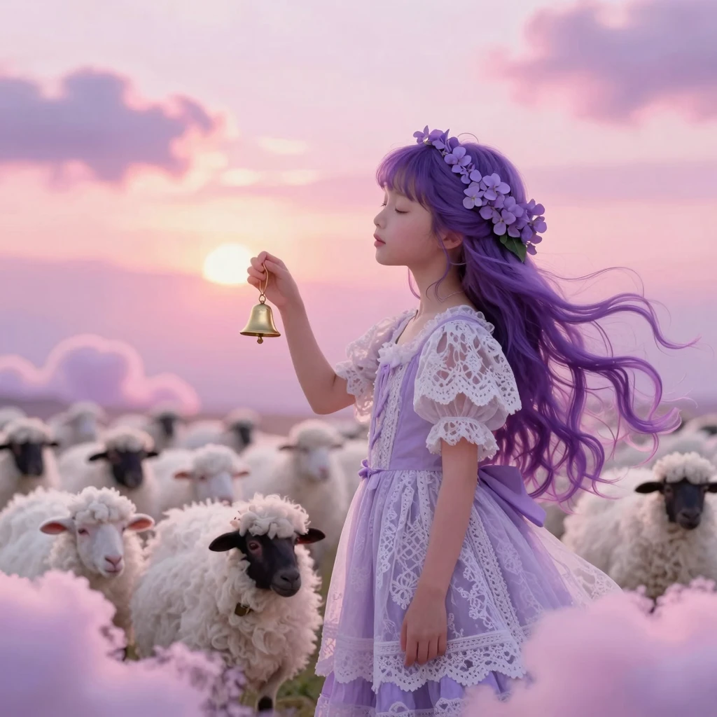 Magical Cloud Shepherdess: Whimsical Fantasy Illustration Magical Cloud Shepherdess: Whimsical Fantasy Illustration