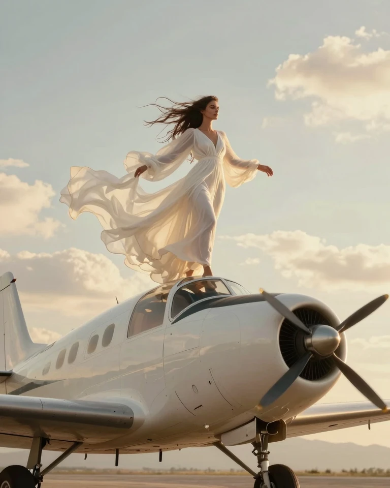 Surreal Fashion Photography: Ethereal Beauty on Vintage Airplane