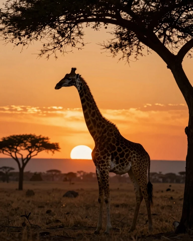 Majestic Giraffe Silhouette Against African Sunset