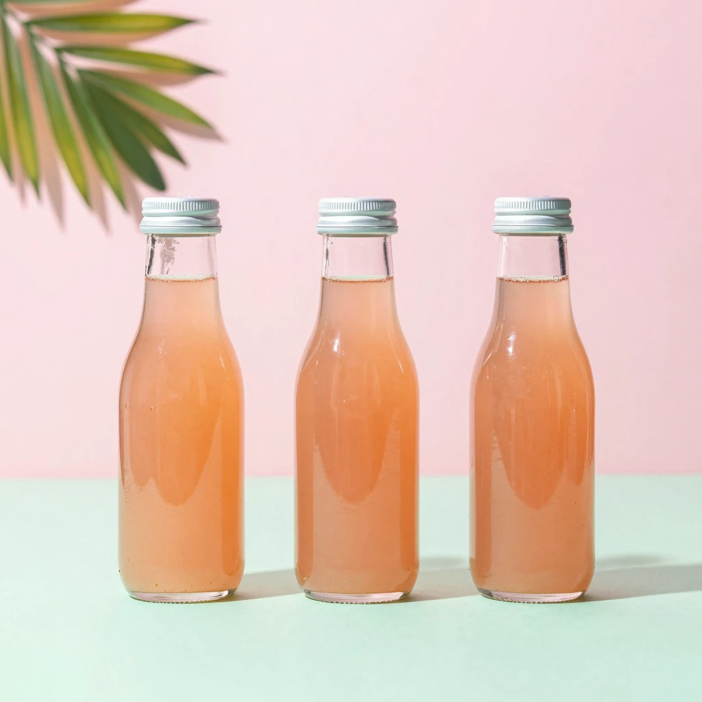 Peach Juice Bottles in Minimalist Product Photography