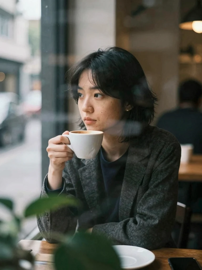 Café Contemplation: Moody Indoor Portrait