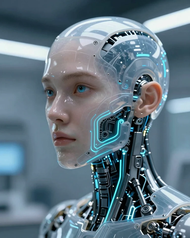 Cybernetic Android Portrait: A Futuristic Fusion of Human and Machine