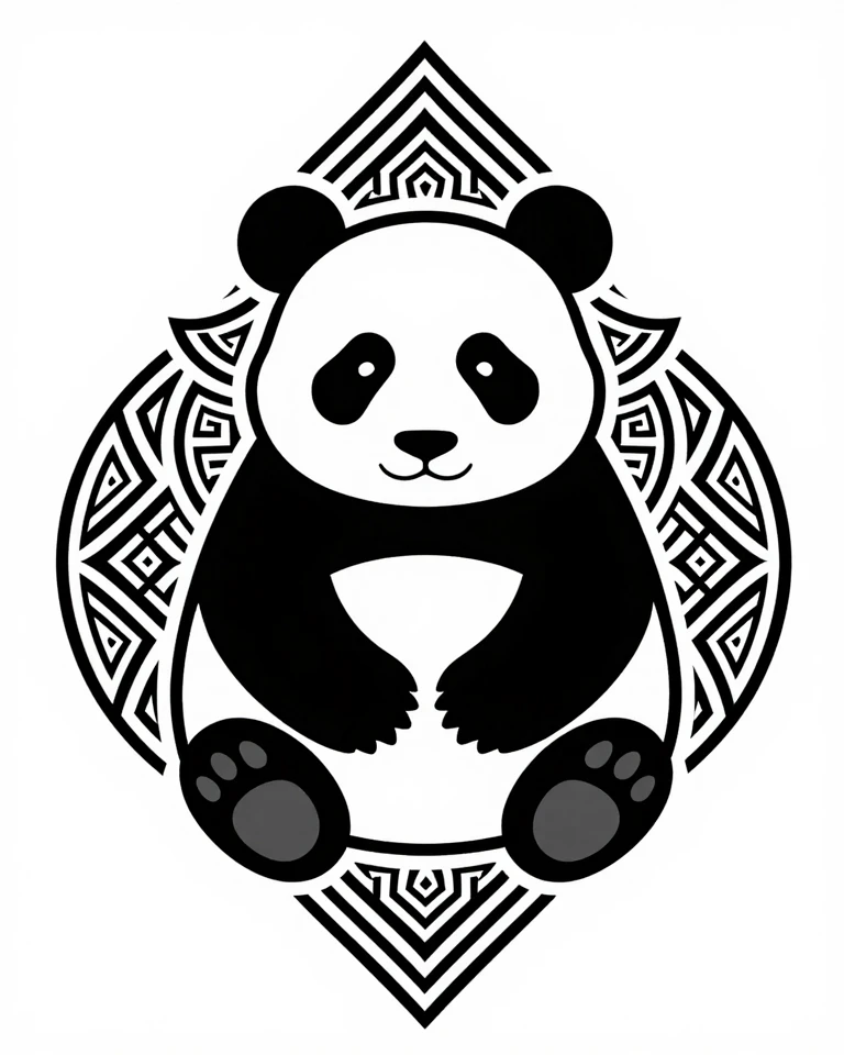 Panda Bear Geometric Mandala: Sacred Geometry-Inspired Art