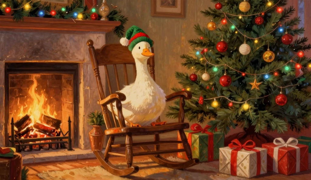 Cozy Christmas Scene with Quacking Companion