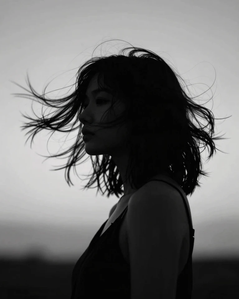 Dramatic Silhouette Portrait of a Woman in Black and White Dramatic Silhouette Portrait of a Woman in Black and White